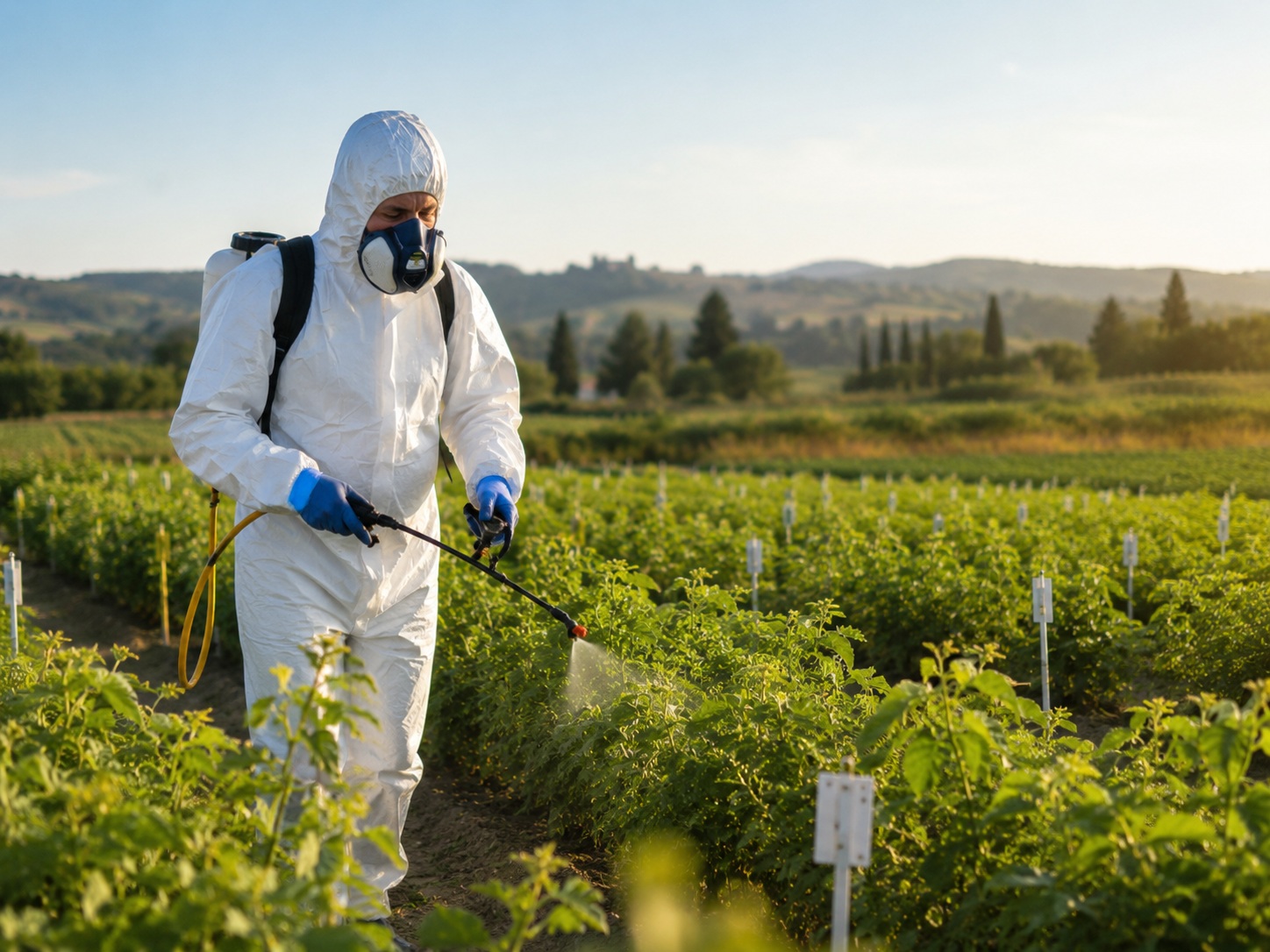 Tecnico sperimentatore in campo agricolo durante attività di controllo